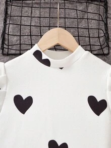 SHEIN Leap Crew Tween 女孩时尚针织心形贴片领运动衫和 PU 皮革喇叭裤套装 - 紫色 - 查看 3