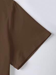 EMERY ROSE Casual Fitted Women's Plus Size T-Shirts With Images Of Little Girls In Padded Coats - Coffee Brown - View 4