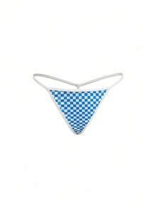 Fantasy Costume Bộ đồ ngủ ca rô, nhún bèo, nhún bèo, khoét rỗng, ngọt ngào, tối giản gợi cảm, váy ngủ hai dây gợi cảm + quần lọt khe + tất lưới cao đến đùi gợi cảm, bộ đồ ngủ gợi cảm cho nữ - Màu xanh lam - Xem 3