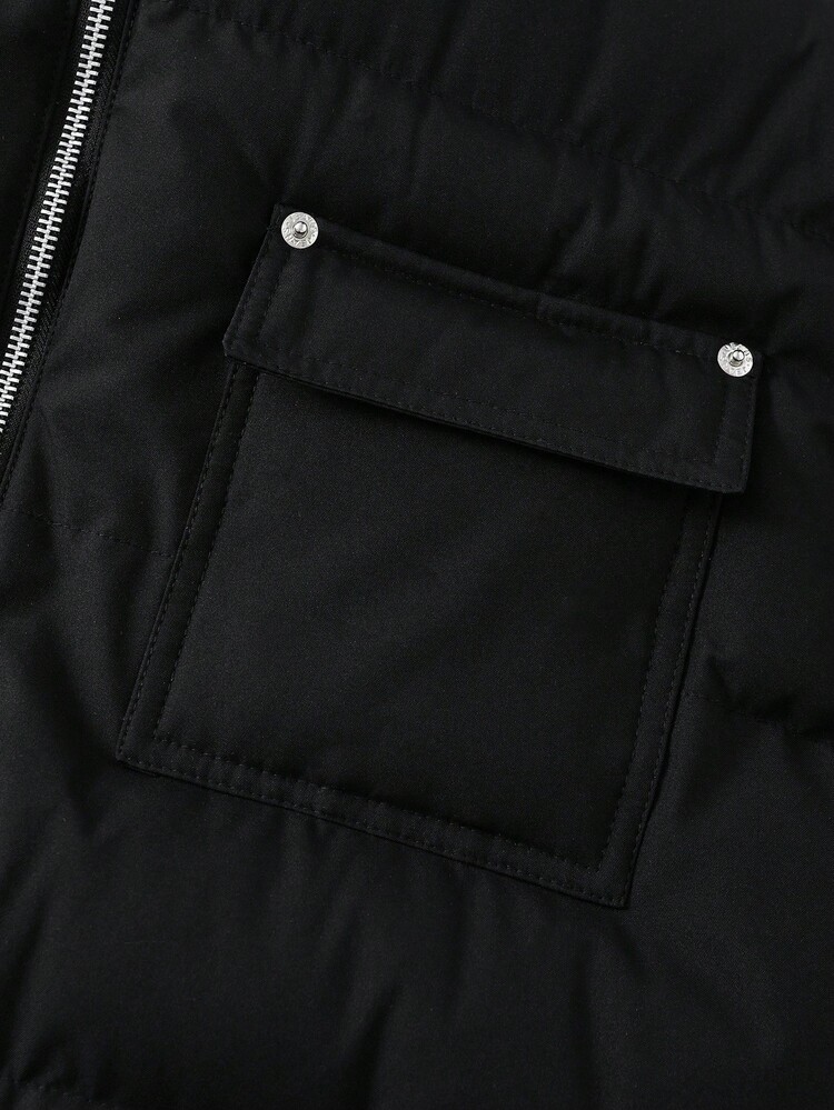 PAVTROS 男士花卉印花立领夹克，休闲运动宽松街头复古美式秋冬夹克，Ins 外套羽绒夹克男士羽绒夹克短款羽绒夹克黑色羽绒夹克 Y2k 羽绒夹克 - 黑色 - 查看 7