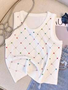 GlowEve Women Summer Fashionable Crystal Embellished Camisole - White - View 1