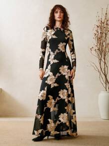 Arave Women's Casual Floral Print Dress, Autumn Fall Cloth For Women - Black - View 4