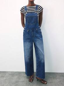 Maija 女式休闲猫须口袋牛仔背带裤，夏季 - 中等水洗藍 - 查看 5