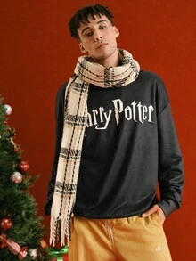 HARRY POTTER X SHEIN Men's Full Print Christmas Theme Hooded Long Sleeve Sweatshirt, Fall - Multicolor - View 6