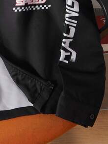 青少年男童印花立领夹克，适合街头服饰和休闲服饰 - 黑色 - 查看 5