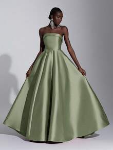 Elitara 优雅奢华绿色荷叶边下摆露肩连衣裙，适合婚礼、派对、度假、舞会、正式场合（重度装饰） - 綠色 - 查看 7