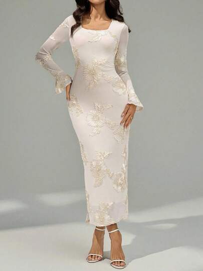 NOVVYNE Modisches, elegantes, dehnbares, mittellanges Kleid aus Jacquard-Stoff für Damen, Damenmode, elegante und lässige Damenbekleidung für Herbst und Winter, der Stoff des Herbstkleides ist bequem, weich und hochelastisch, gestricktes Jacquard-Kleid, weißes Kleid, Geschenk für die Mutter, Party-Date-Hochzeitskleid, bedrucktes Kleid