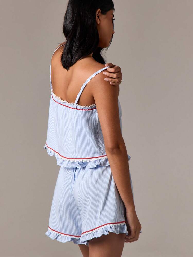 Striped Boxer Shorts With Ruffle And Lace Trim