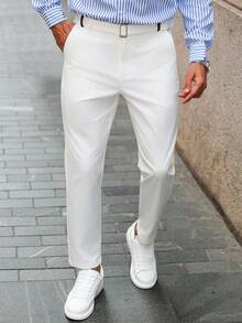 Manfinity Bizformal Pantalones de traje minimalista premium para hombres, pantalones formales de negocios casuales cómodos, pantalones blancos de vestir para hombres, pantalones blancos para hombres, pantalones de vestir para hombres, pantalones caqui para hombres, pantalones blancos de vestir para hombres, pantalones de verano transpirables para hombres, pantalones blancos para hombres