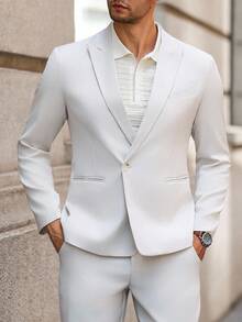 Manfinity AFTRDRK Men's Simple Solid Color Suit Jacket And Pants Set, Business/Wedding - Beige - View 3