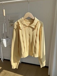 SHEIN Tween Girls' Casual Solid Color Knit Sweater, Autumn/Winter Fall - Yellow - View 7