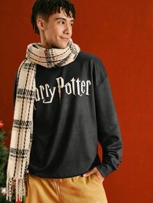 HARRY POTTER X SHEIN Men's Full Print Christmas Theme Hooded Long Sleeve Sweatshirt, Fall - Multicolor - View 7