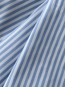 SHEIN Unity 1pc Women's Casual Sleeveless Striped Jumpsuit With Lapel Collar And Waist Cinching, Suitable For Spring/Summer - Blue - View 5