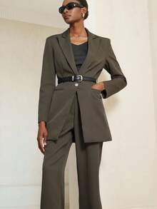 Aveloria Modichic Bộ vest blazer dài 1 nút ôm vừa vặn phong cách đi làm và quần ống loe cho nữ - Màu nâu  Mocha - Xem 3