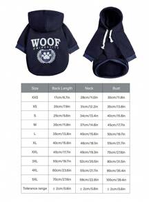 PETSIN 1pc Pet Dog Casual Hooded Sweatshirt, "Woof University" Letter Print, Navy Blue