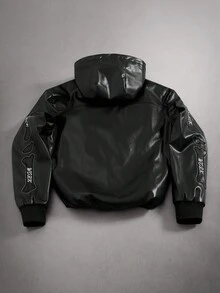 PAVTROS Manfinity Streetrush 男士长袖哥特骷髅刺绣PU拉链连帽夹克，Y2K街头风，Emo拉链夹克，万圣节外套，时尚百搭男友礼物，印花拉链Emo哥特骷髅夹克，秋冬款 - 黑色 - 查看 2