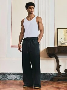 SWAVVY Pantaloni casual larghi e ampi lavati neri, taglia standard uomo, adatti per primavera/autunno