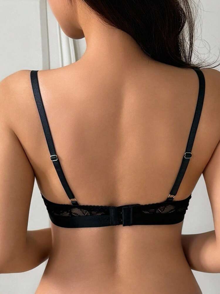 Lace Patchwork Mesh Triangle Cup Adjustable Spaghetti Strap Women Bra Lingerie For Women