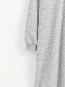 SHEIN 少女休闲日常运动字母图案半拉链卫衣裙，春秋/秋冬 - 灰色 - 查看 7