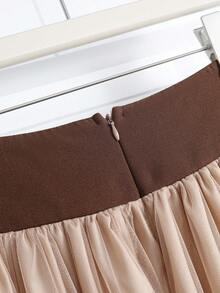 GlowEve 女士优雅网眼拼布纽扣装饰休闲通勤裙 - 摩卡棕 - 查看 6