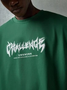 NEON BLANC Loose Men's Letter Graphic Batwing Sleeve T-Shirt, Streetwear - Dark Green - View 5