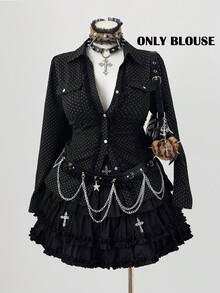 Sunspun Plus Size Polka Dot Long Sleeve Polo Collar Button Up Blouse, Slimming Fall Cloth For Women