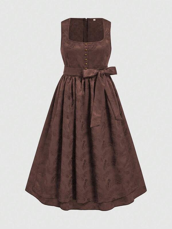 Fairmaia Vestido sin mangas con cuello cuadrado y botones de estilo tradicional alemán para mujer de talla grande, Halloween