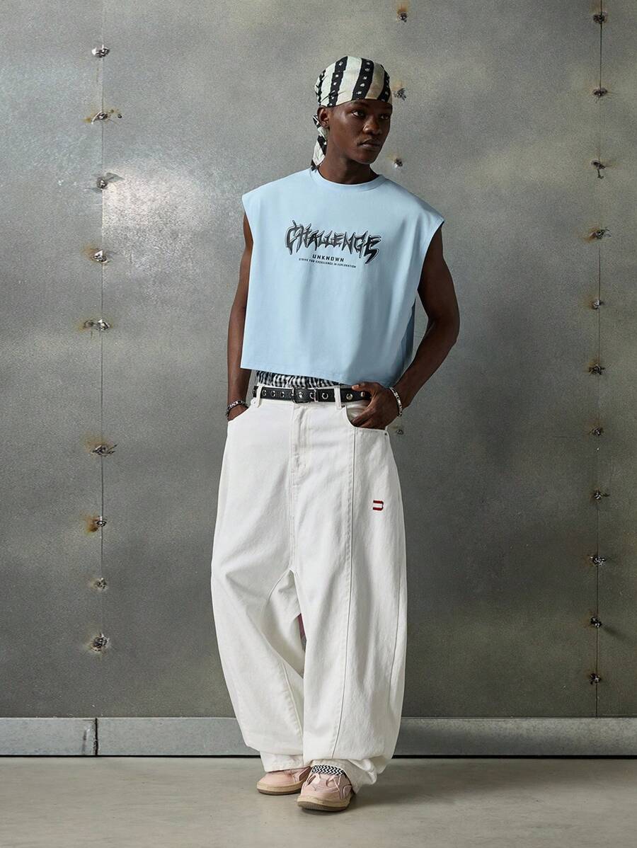 NEON BLANC 宽松男士字母图案蝙蝠袖T恤 - 淺藍色 - 查看 1