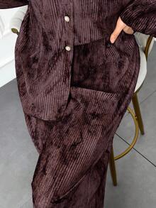 Modelyn 女式蜡染印花落肩长袖上衣和宽松休闲裤两件套，春夏两件套 - 棕色 - 查看 4