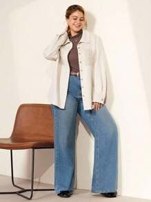 Momelise Plus Size Women Casual Long Shirt, Suitable For Commuting, Vacation, Countryside Wear Fall Cloth For Women - Apricot - View 4