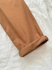 Loomiva 男童休闲纯色带口袋长裤 - 棕色 - 查看 4