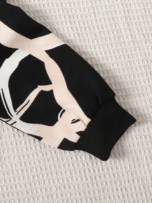 SHEIN 女孩运动街头时尚针织圆领长袖运动衫 - 黑色 - 查看 5