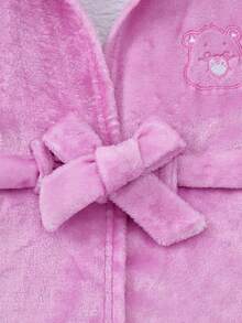 SHEIN X Care Bears Young Girls' Cute Pink Cartoon Bear Ear Embroidered Plush Robe, Autumn/Winter Loungewear - Pink - View 4