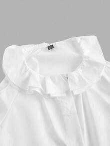 SHEIN MOD Women's Off-Shoulder White Lantern Sleeve Ruffle Collar, Long Sleeve Blouse, Back To School Shirt - White - View 4