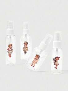 ROMWE Kawaii Set de 4 mini botellas de spray de PET transparente con diseño de niña de dibujos animados, contenedores recargables para maquillaje y perfume - Multicolor - Ver 2
