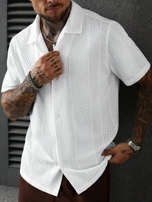 Manfinity CityGents Áo sơ mi nam tay ngắn dệt kim jacquard màu trơn - trắng - Xem 5