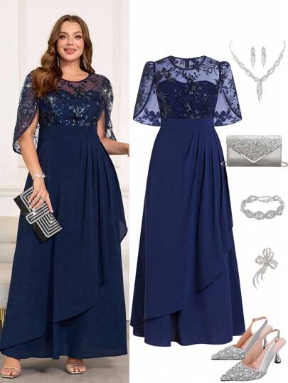 Ellevyn 大码女式优雅亮片刺绣连衣裙，适合派对和聚会，秋季万圣节万圣节服装万圣节服装女装万圣节服装女装万圣节大码万圣节服装万圣节万圣节派对服装大码女装外出服装秋季服装女式长裙女式连衣裙，婚礼宾客礼服女式