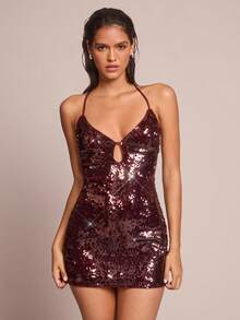 Glamine Kvinnors rygglösa festklänning med knytband - Bourgogne - Visa 6