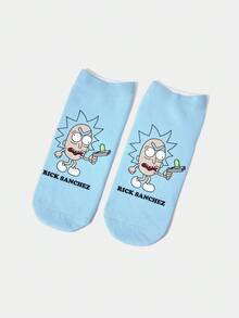 Rick and Morty X SHEIN 1 Par de Meias Tornozelo Azul Céu com Gráfico de Letra e Figura de Desenho Animado - Multicolorido - Visão 3
