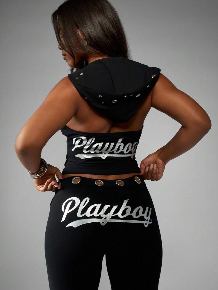 Missguided x Playboy Hooded Halter Neck Crop Top With Eyelet Details