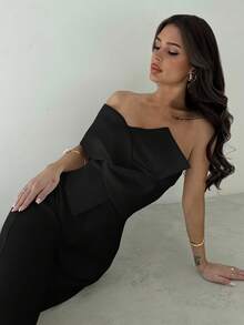 Firerie 3D 扭纹设计无袖连体裤，优雅白色女式连体裤，端庄，商务休闲，外出，四季皆宜 - 黑色 - 查看 7