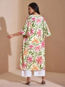Miriam Omar 彩色印花休闲宽松喇叭袖沙滩和服女士夏季度假休闲 - 彩色 - 查看 2