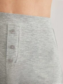 Ocili Leisure Women's Short Home Wear Bottom With Shell Button & Side Slit - Grey - View 5