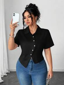 Elenzga Áo thun nữ dáng ôm, thường ngày mùa hè - màu đen - Xem 1