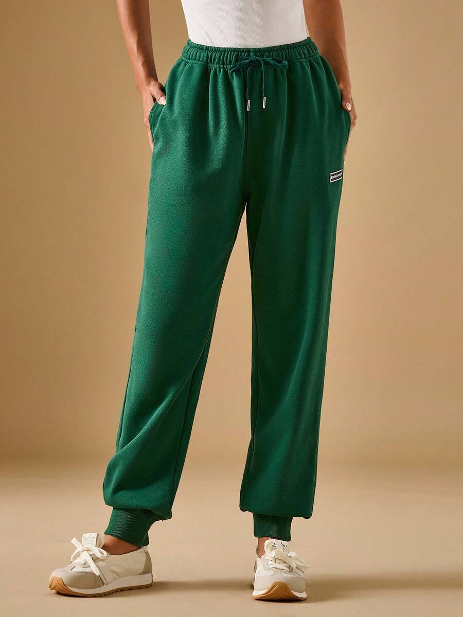 Briarwyn Quần nỉ nữ cơ bản dáng suông có dây rút, thích hợp cho mùa thu, đi học trở lại, phong cách cổ điển thường ngày dành cho nữ. - Màu xanh lá cây đậm - Xem 1