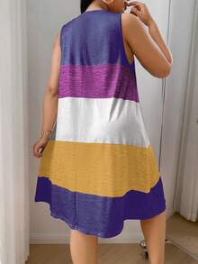 SHEIN Plus Size Colorful Striped Print Casual Nightgown, Moo Moo Night Dress - Purple - View 2