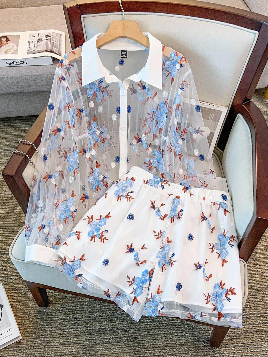 GlowEve CURVE 加大码女式立领刺绣开衫，精致优雅，适合春夏休闲、居家、度假穿着，两件套