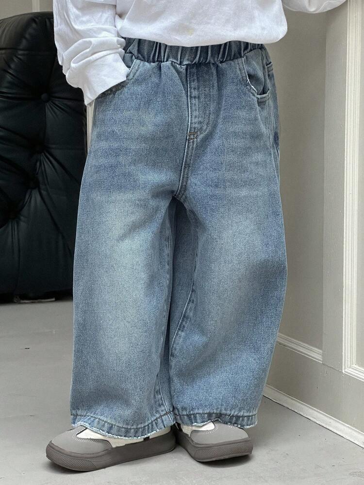 Young Boy Loose Fit Denim Jeans, Versatile Pants For Fall