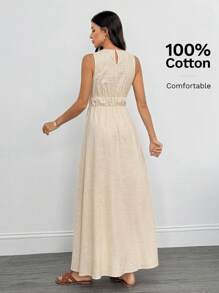 SHEIN Tall Women's Solid Color Knotted Sleeveless Maxi Casual Dress, Summer - Apricot - View 2