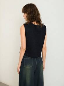 ATUI Studio 女士时尚高端黑色优雅V领单排扣西装背心，秋冬季款 - 黑色 - 查看 3